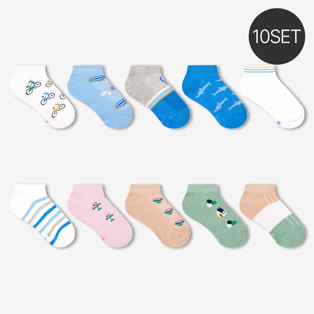싹스탑 10켤레 아동 키즈 스니커즈 발목 단목 양말 - 상품 이미지