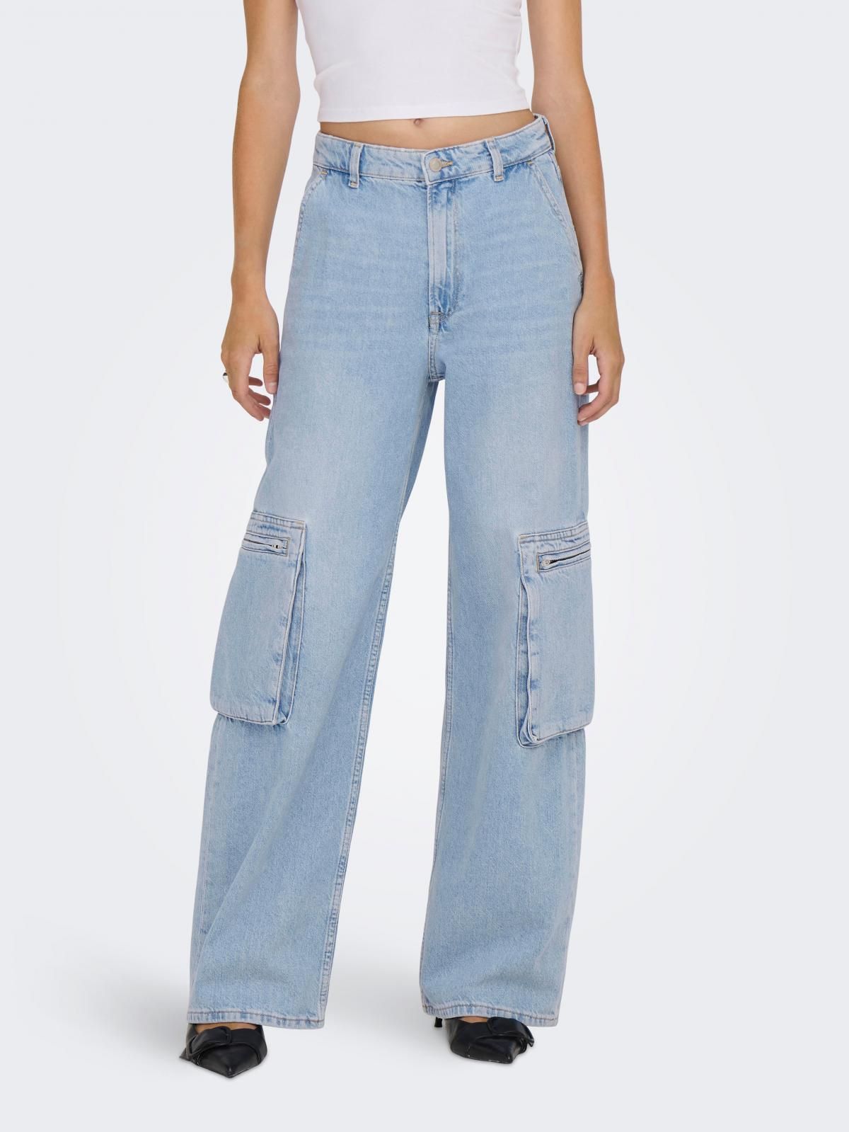 온리 데님 하이웨이스트 와이드 카고 팬츠 15296889_2116 BLUE / LIGHT BLUE DENIM - 상품 이미지