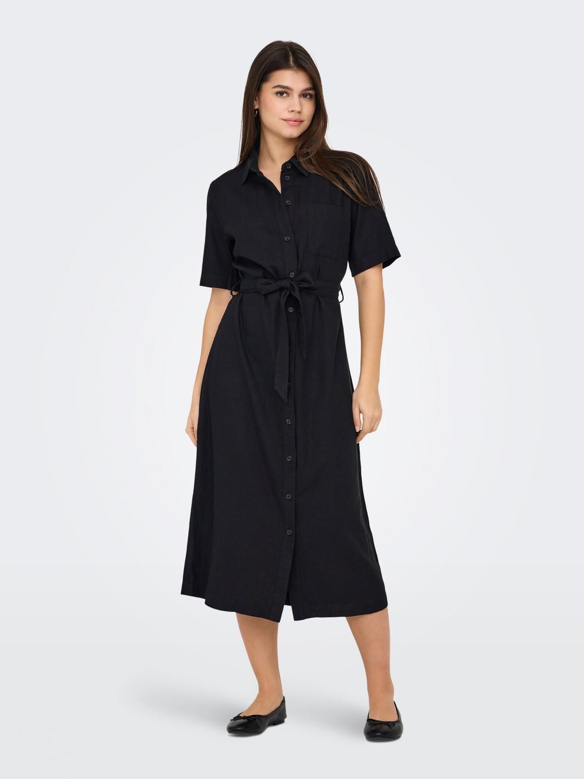 온리 베이직 벨트 롱 셔츠 원피스 블랙 15338884_2161 BLACK / BLACK - 상품 이미지