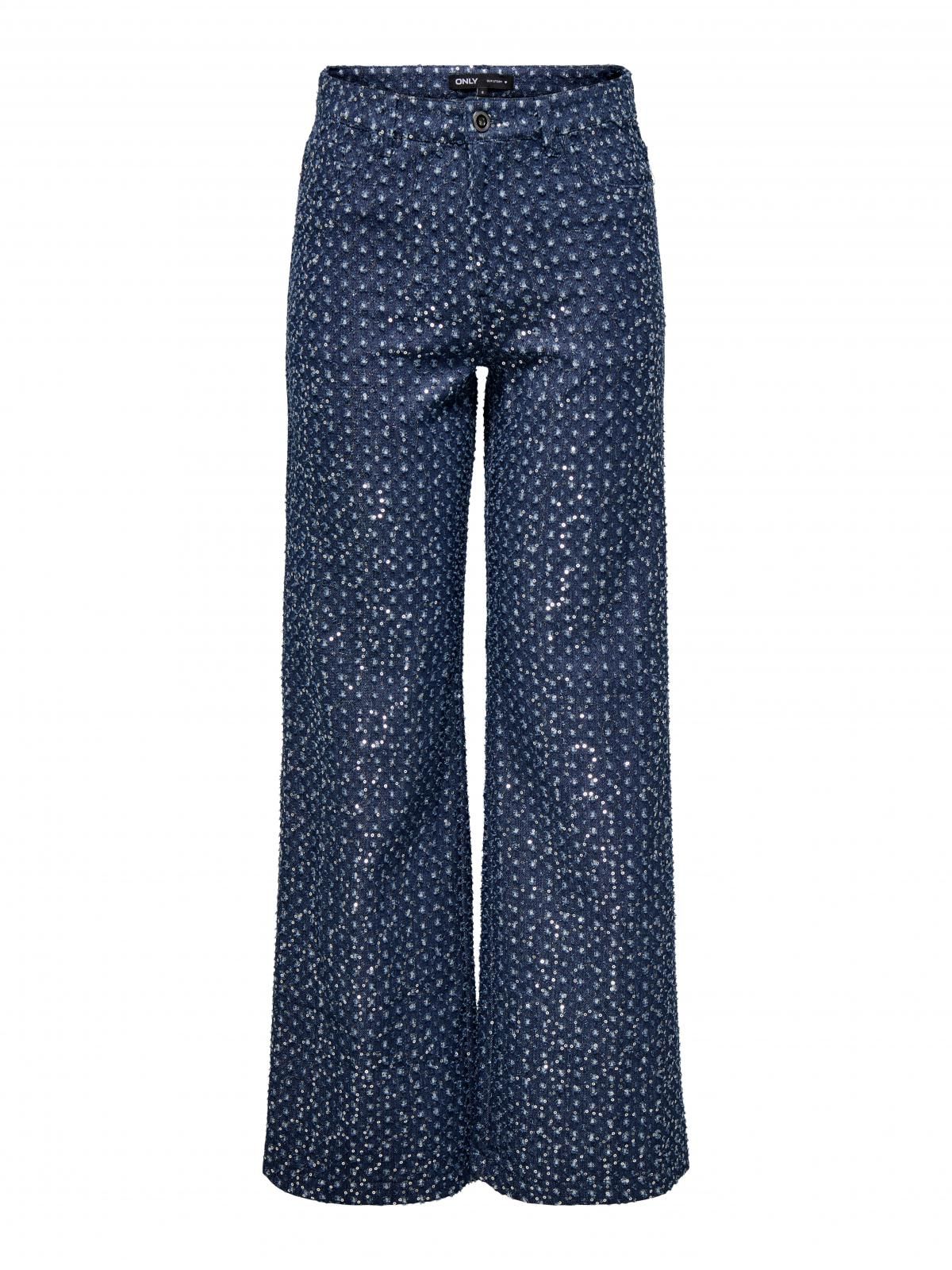 온리 트렌디 패턴 와이드 팬츠 15362397_2114 BLUE / DARK BLUE DENIM - 상세 이미지 3