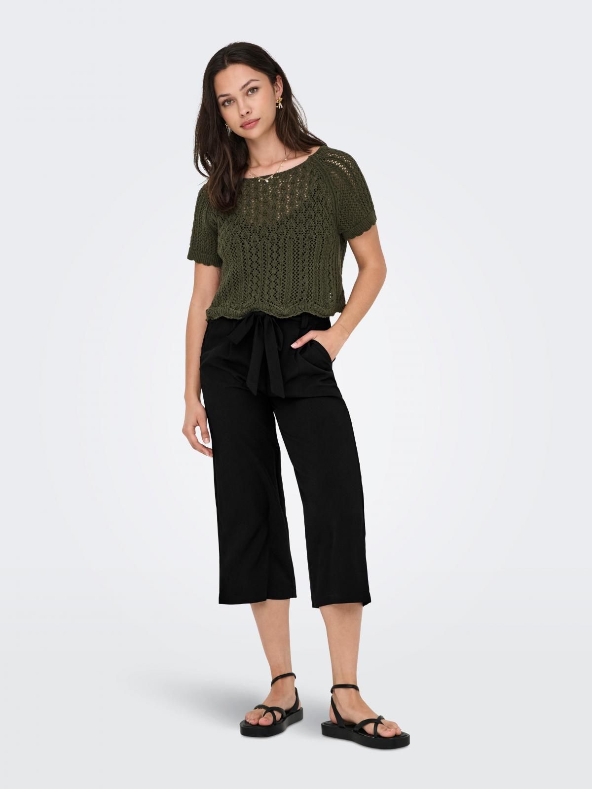 온리 크롭 레귤러핏 와이드 슬랙스 팬츠 15357111_2161 BLACK / BLACK - 상세 이미지 5