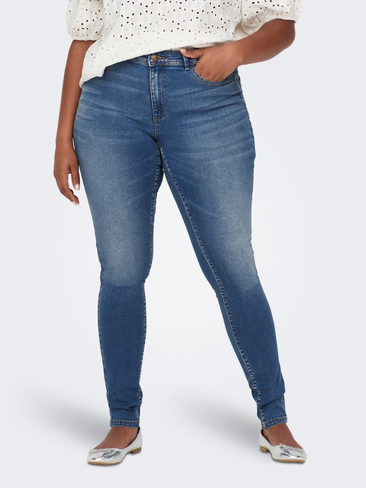 온리 빅사이즈 미드웨이스트 스키니핏 진 15233370_2115 BLUE / MEDIUM BLUE DENIM - 상품 이미지