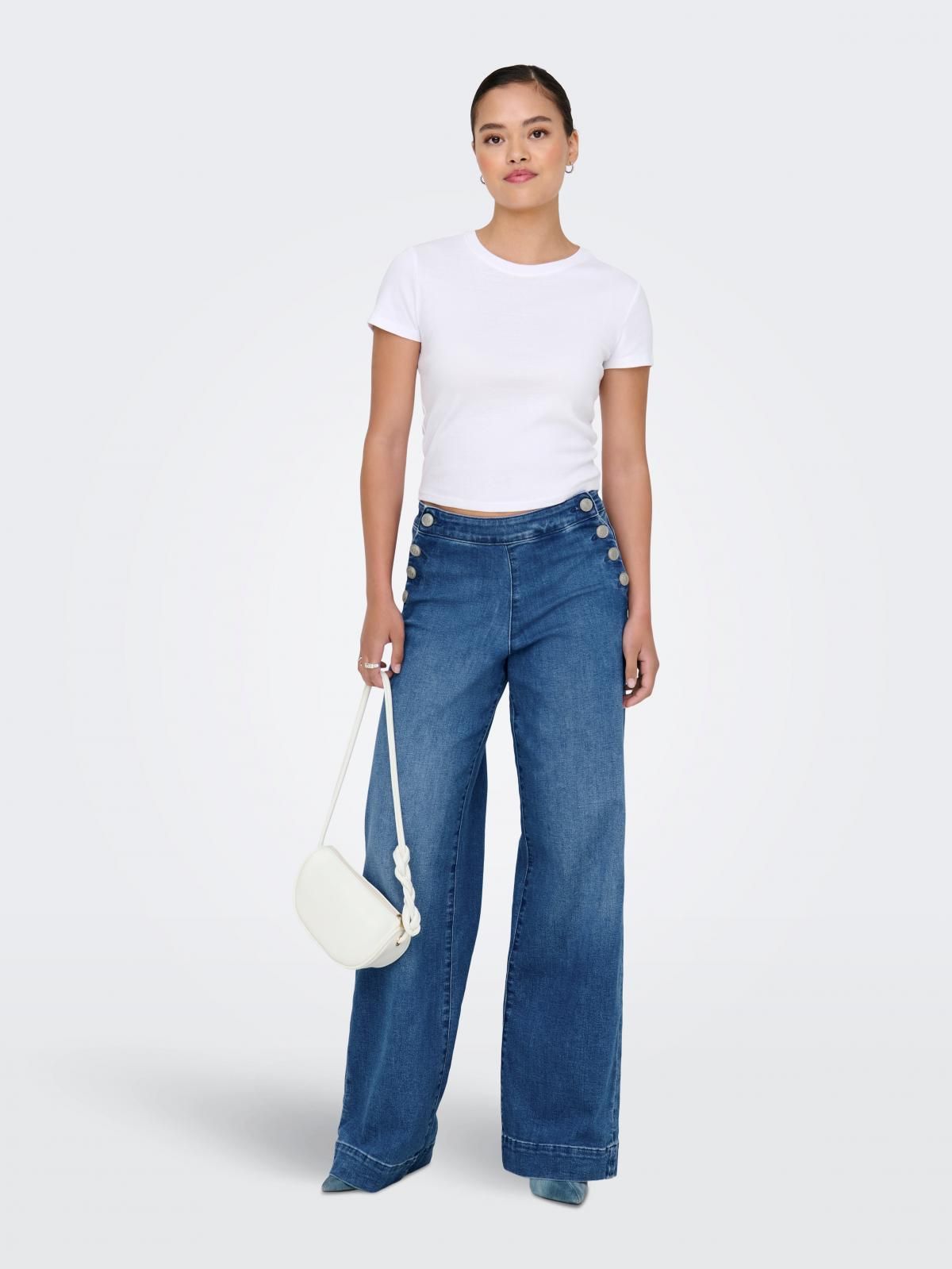 온리 데님 하이웨이스트 와이드핏 진 15356695_2115 BLUE / MEDIUM BLUE DENIM - 상세 이미지 5