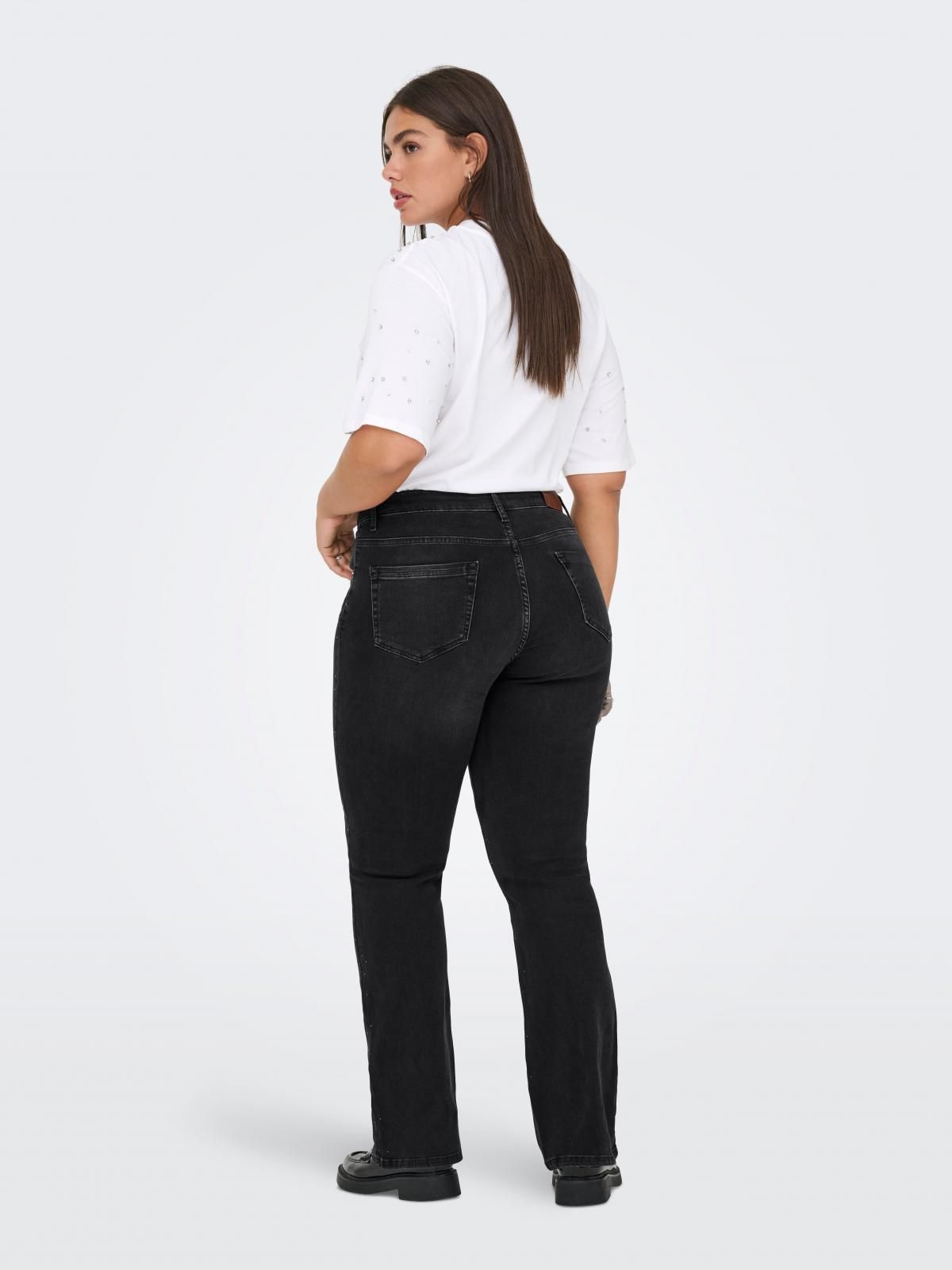 온리 플러스사이즈 플레어핏 흑청 데님 팬츠 15355312_2103 BLACK / BLACK DENIM - 상세 이미지 2