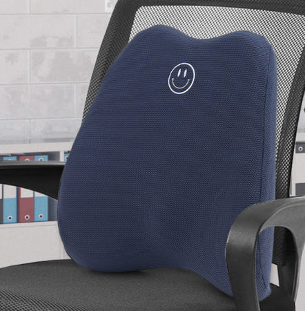 (주)트리 바른자세 지켜주는 스마일 메모리폼 의자 등받이 쿠션 네이비 허리 받침대