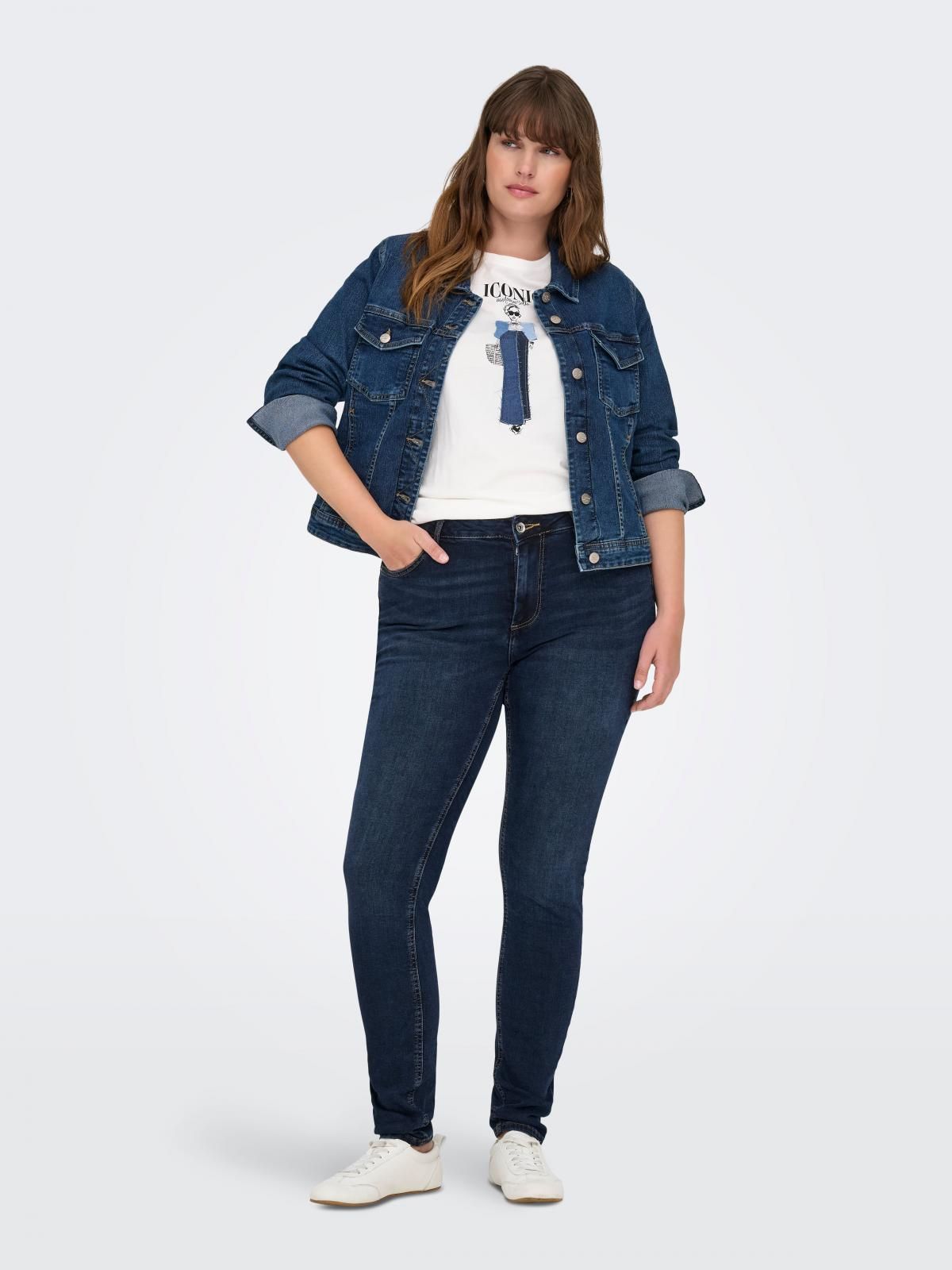 온리 플러스사이즈 데님 스키니핏 청바지 15353770_2114 BLUE / DARK BLUE DENIM - 상세 이미지 5
