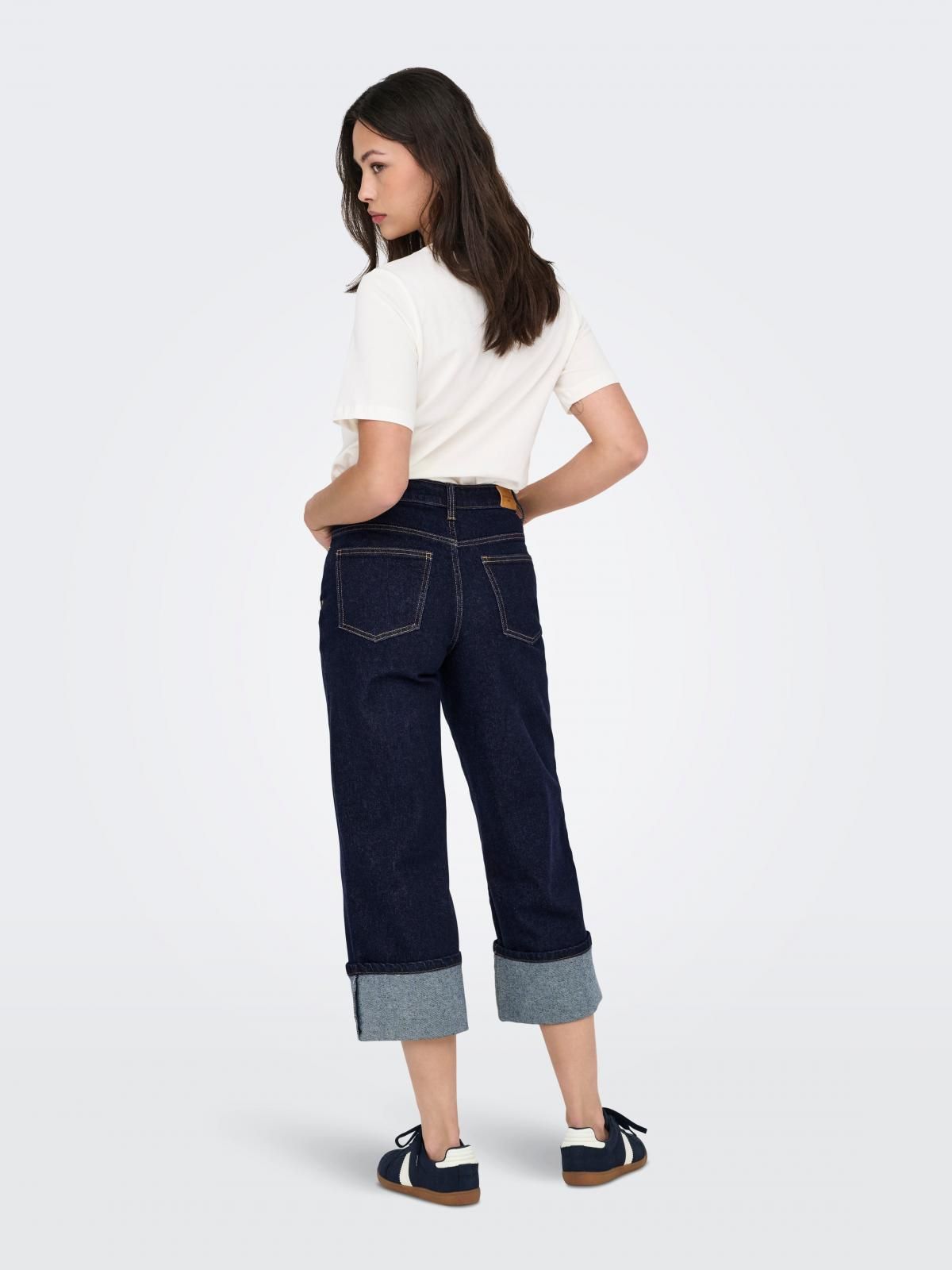 온리 하이웨이스트 데님 와이드핏 롤업 진 15338102_2114 BLUE / DARK BLUE DENIM - 상세 이미지 2