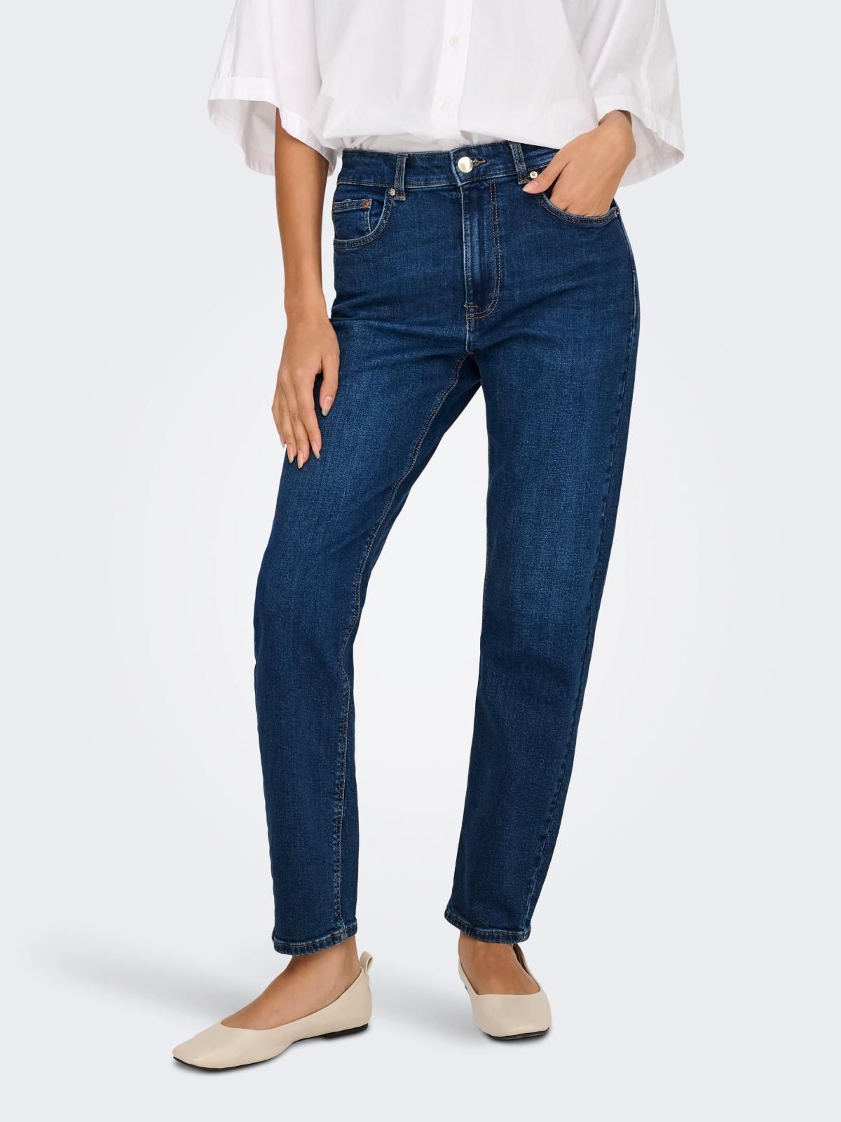 온리 하이웨이스트 데님 스트레이트핏 진 15318567_2114 BLUE / DARK BLUE DENIM - 상품 이미지