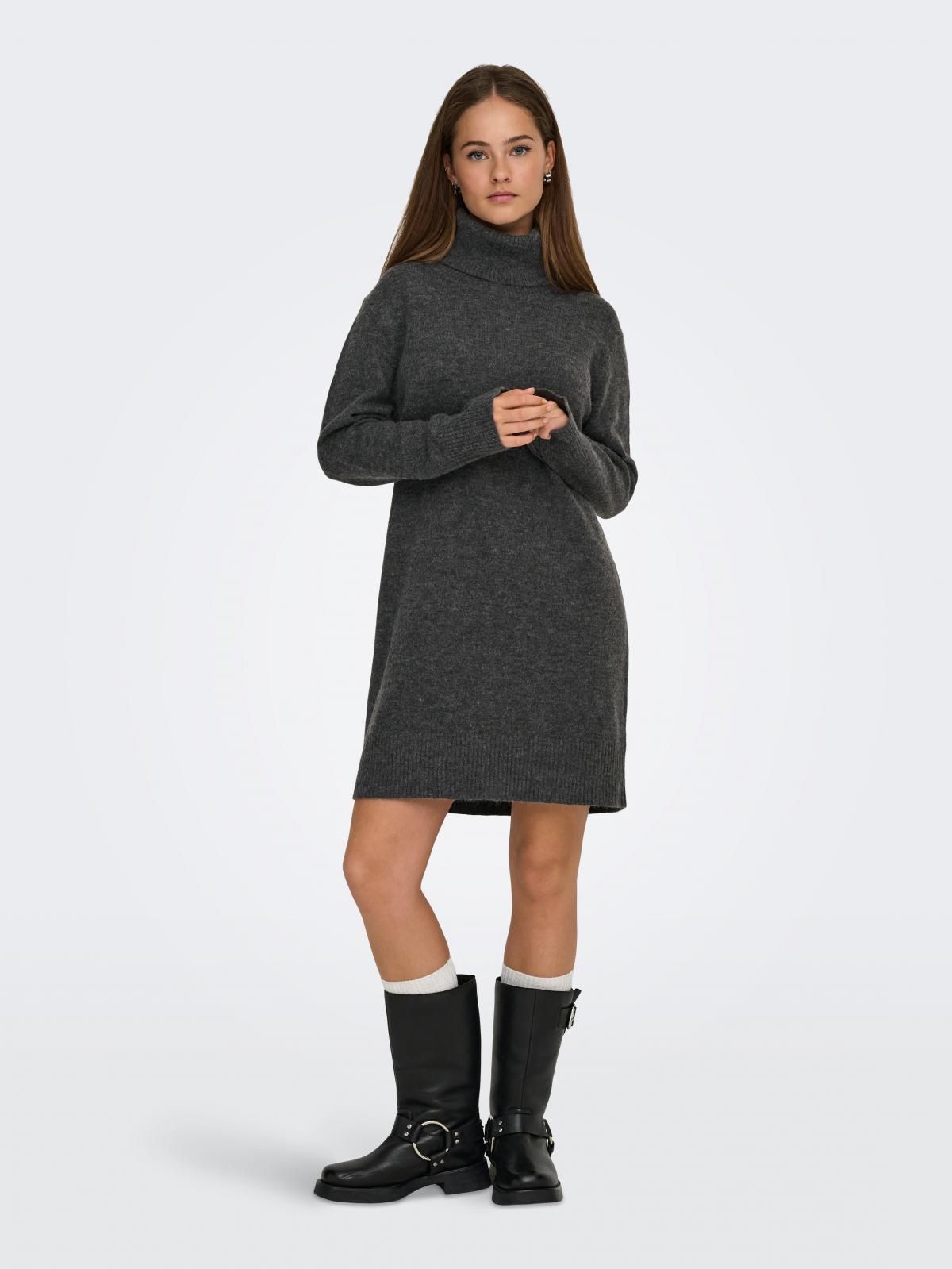 온리 테크니컬 하이넥 니트 미니 원피스 15353195_2383 GREY / DARK GREY MELANGE - 상세 이미지 5