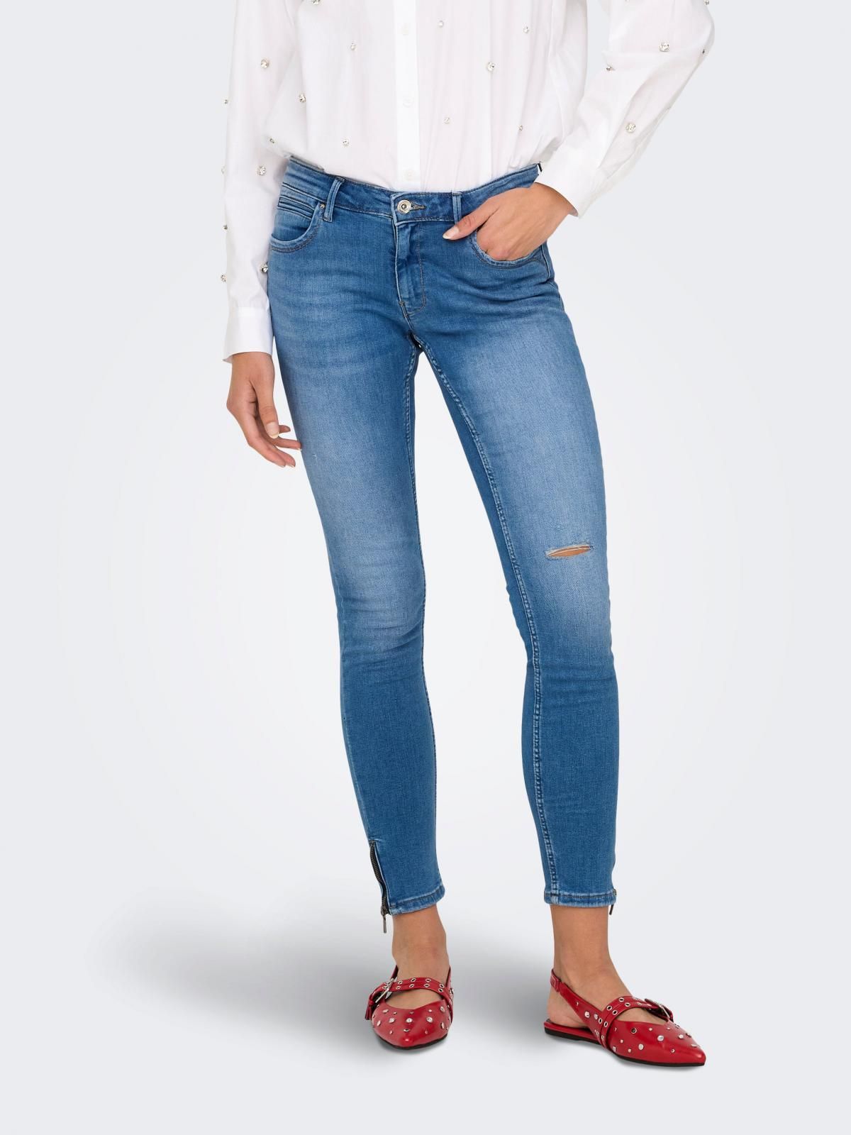 온리 데님 미드웨이스트 스키니핏 진 15278378_7023 BLUE / LIGHT MEDIUM BLUE DENIM - 상품 이미지