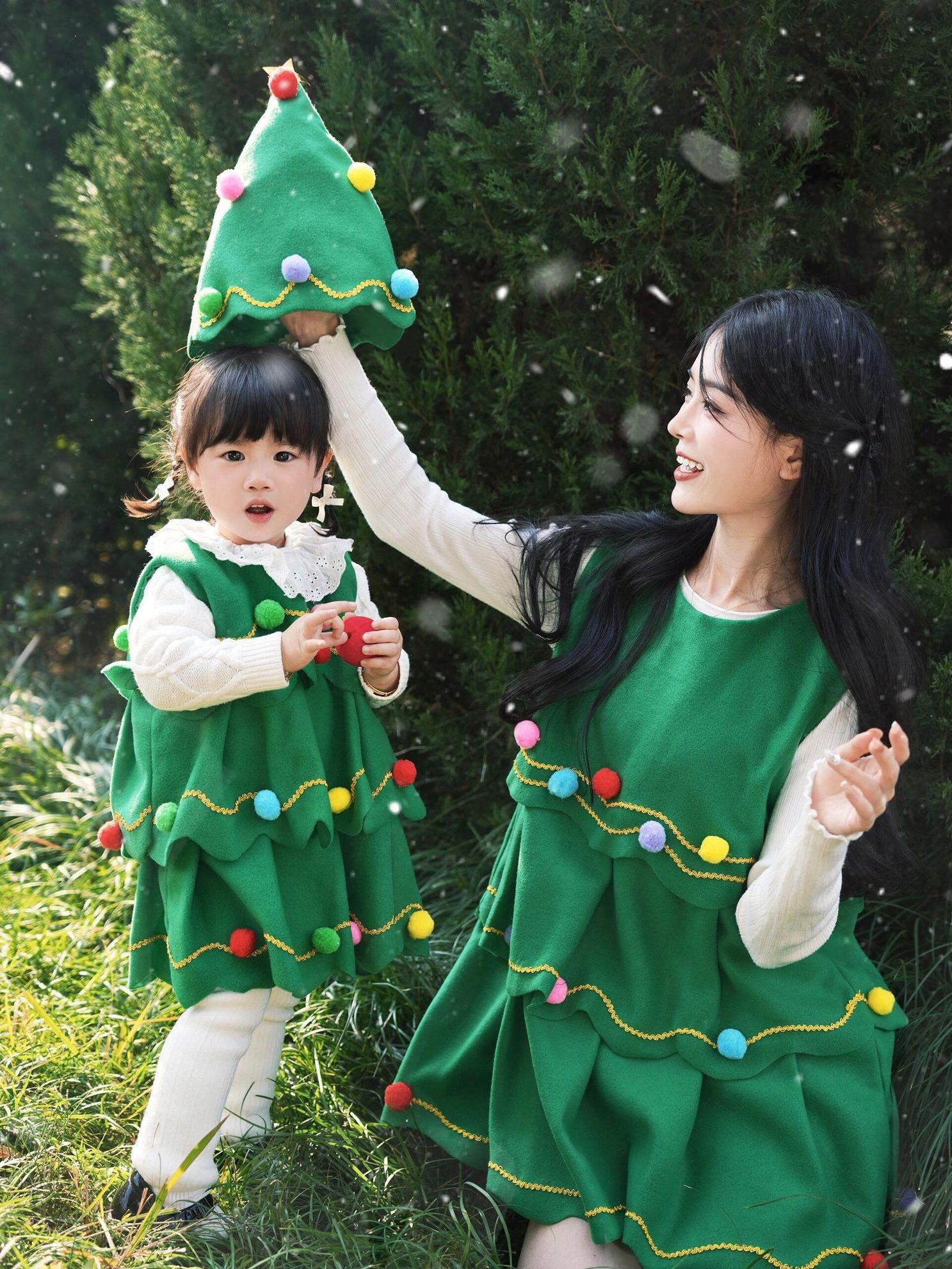 크리스마스 트리 코스튬 아기옷 모자 원피스 파티의상 연극 무대 산타복 - 상세 이미지 4