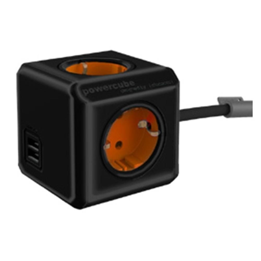 블랙 오렌지 큐브 멀티탭 USB 1.5m 충전기 케이블 - 메인 이미지