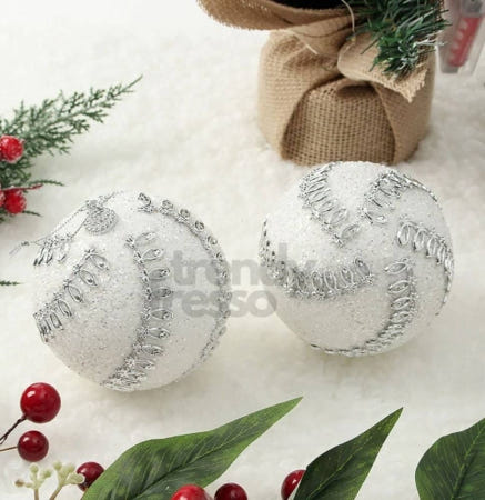 [트렌디프레소협력사]데이슬롯 실버화이트 글리터 크라운회오리 오너먼트 2p 크리스마스장식볼 크리스마스용품