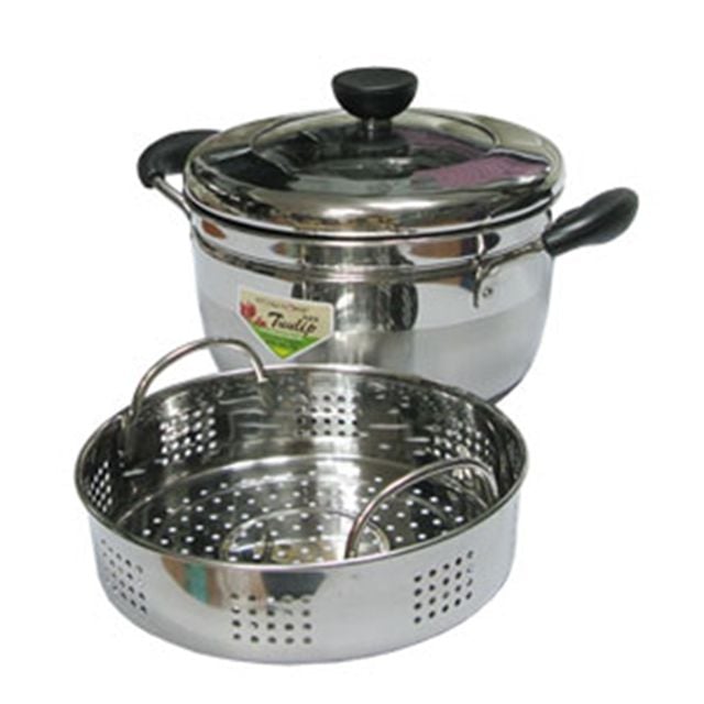키친플라워 튤립 스텐 인덕션 찜냄비 20cm 찜솥 양수 - 메인 이미지