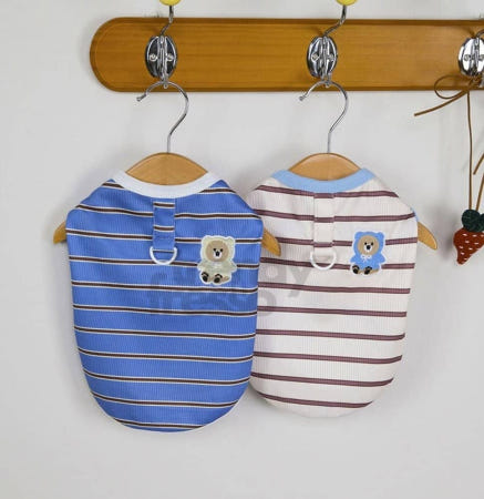 데이슬롯 곰돌이 스트라이프 하네스티 강아지옷 애견의류 강아지의류 펫티셔츠