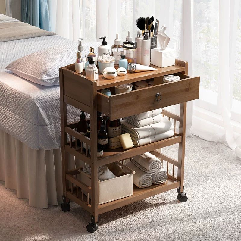 원목 트롤리 미용웨건 이동식카트 주방 우드 선반