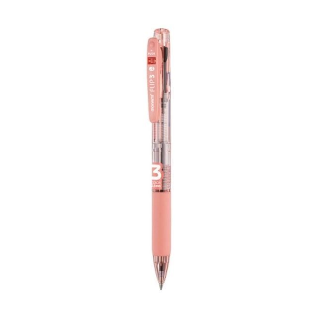 모나미 플립3 3색 유성볼펜 0.5mm 파파야 (반투명 바디)/검+청+적 타(12개입) - 상품 이미지