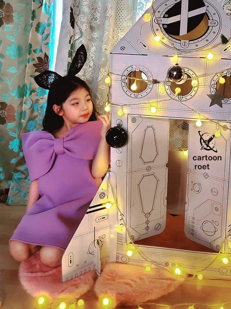 고급 벨벳 크리스마스 여아 키즈 리본 원피스 옷 - 상세 이미지 4