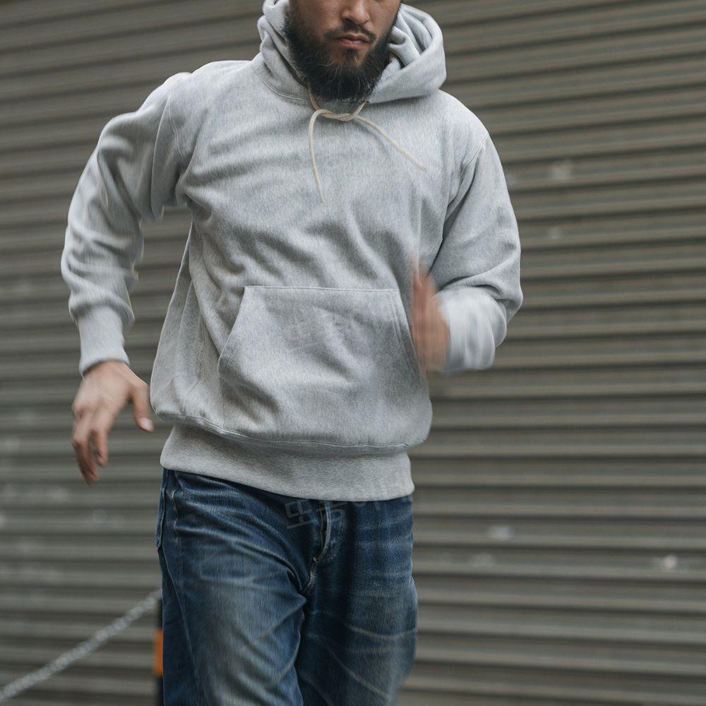 브론슨 BRONSON 후드 리버스 위브 수평 풀오버 후디 무거운 면 테리 스웨트셔츠 살구 색깔 S - 상품 이미지