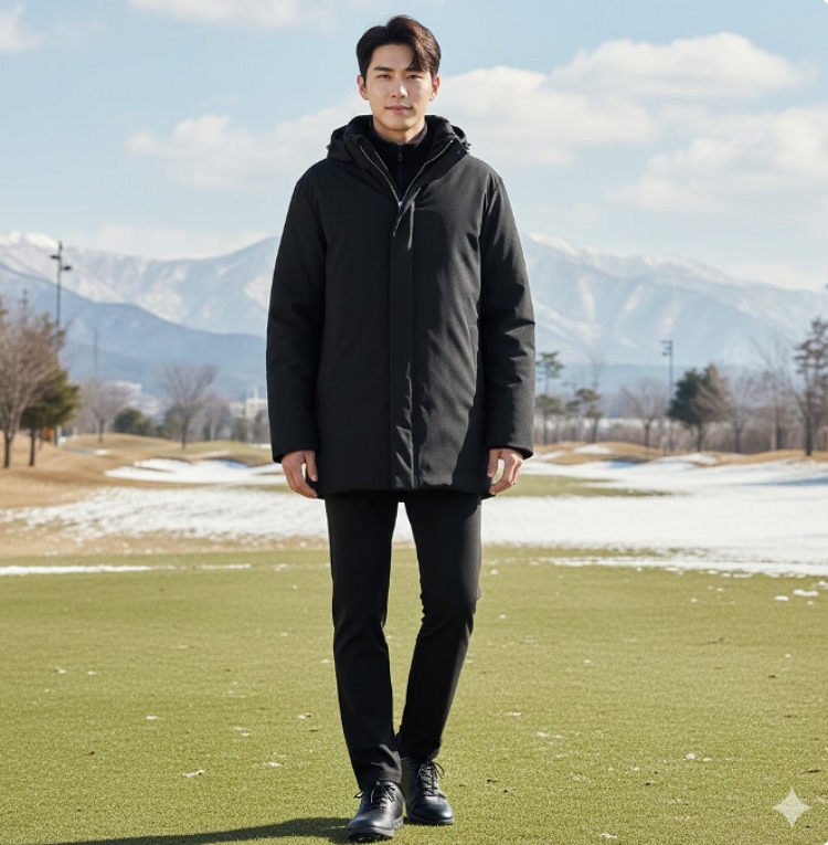 볼빅골프 남성 겨울 프리미엄 단열 바람막이 덕다운 롱다운 롱패딩 점퍼 - 상세 이미지 4