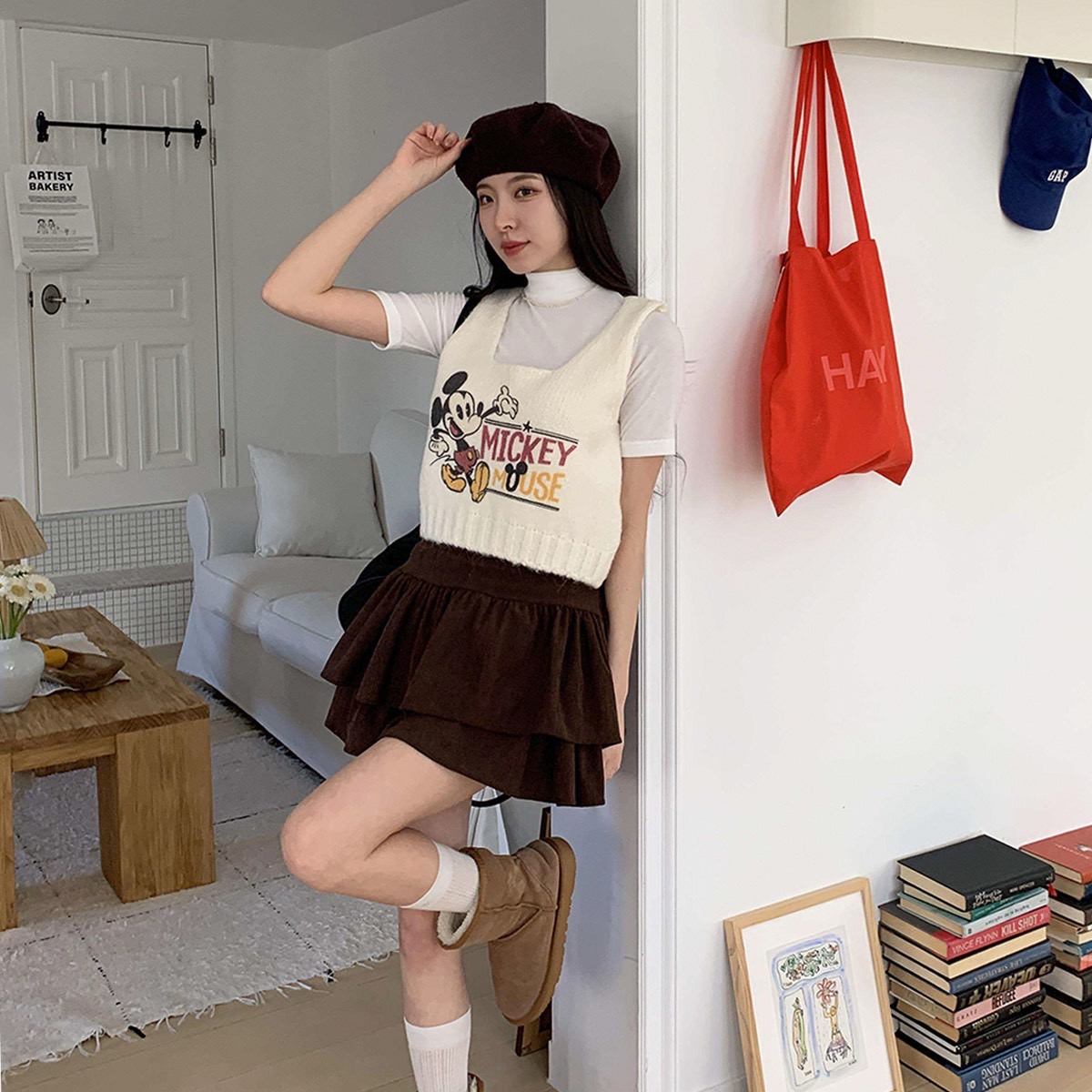 디즈니 미키 트임 베스트 조끼 여성 레이어드 데일리룩 러블리 귀여운 사랑스러운 따뜻한 이미지 7