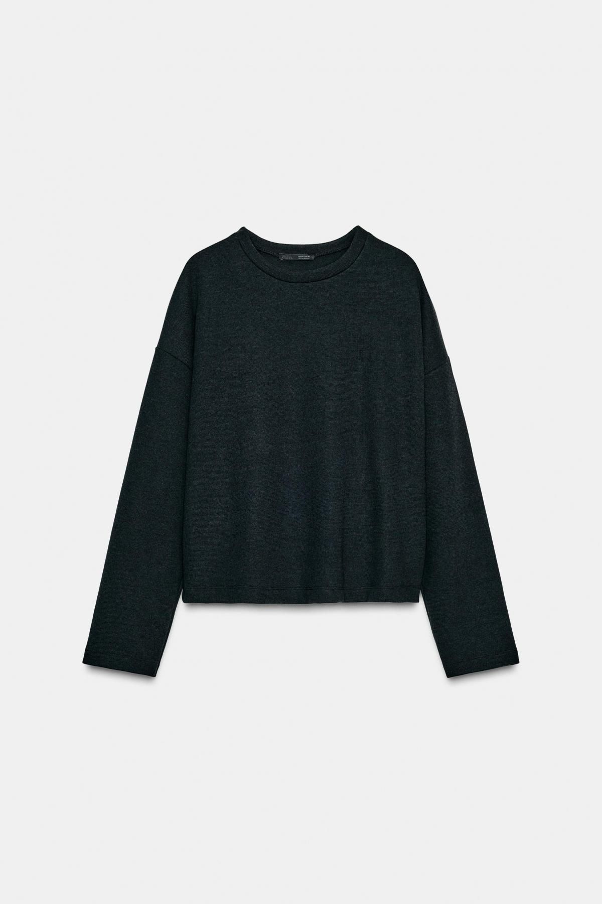 자라 소프트터치 라운드넥 긴팔 티셔츠 0858/469 CHARCOAL GREY - 상품 이미지