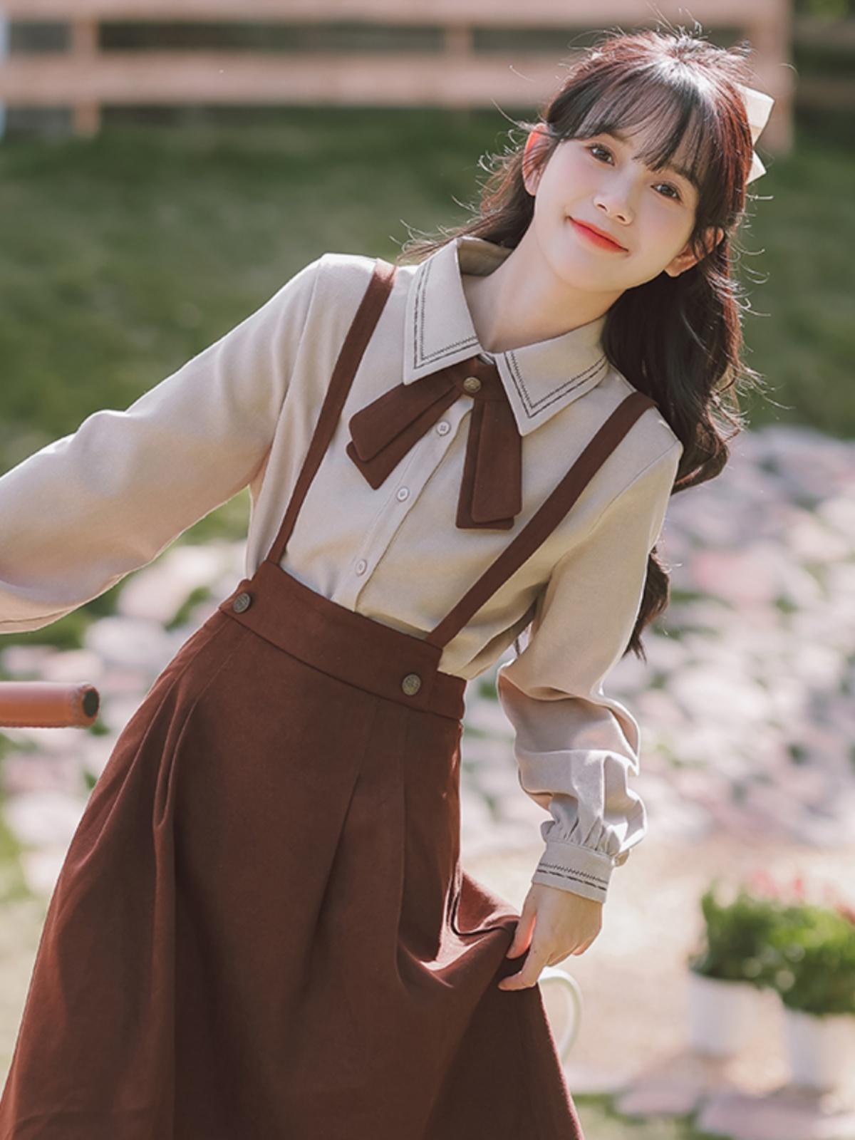 멜빵치마여성 교복 웅변대회 아카데미 스쿨룩 원피스 코스프레 세라복 성인 피아노연주 - 상세 이미지 2