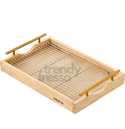 [트렌디프레소협력사]데이슬롯 우드 메이드 스틸망 트레이 대 빵트레이 베이커리진열 카페빵진열대