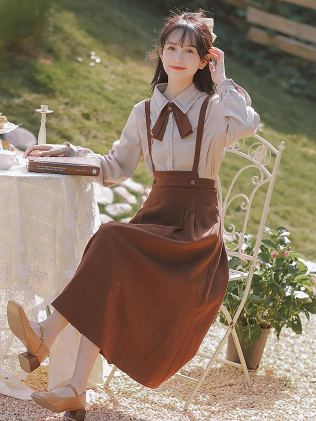 멜빵치마여성 교복 웅변대회 아카데미 스쿨룩 원피스 코스프레 세라복 성인 피아노연주 - 상세 이미지 4