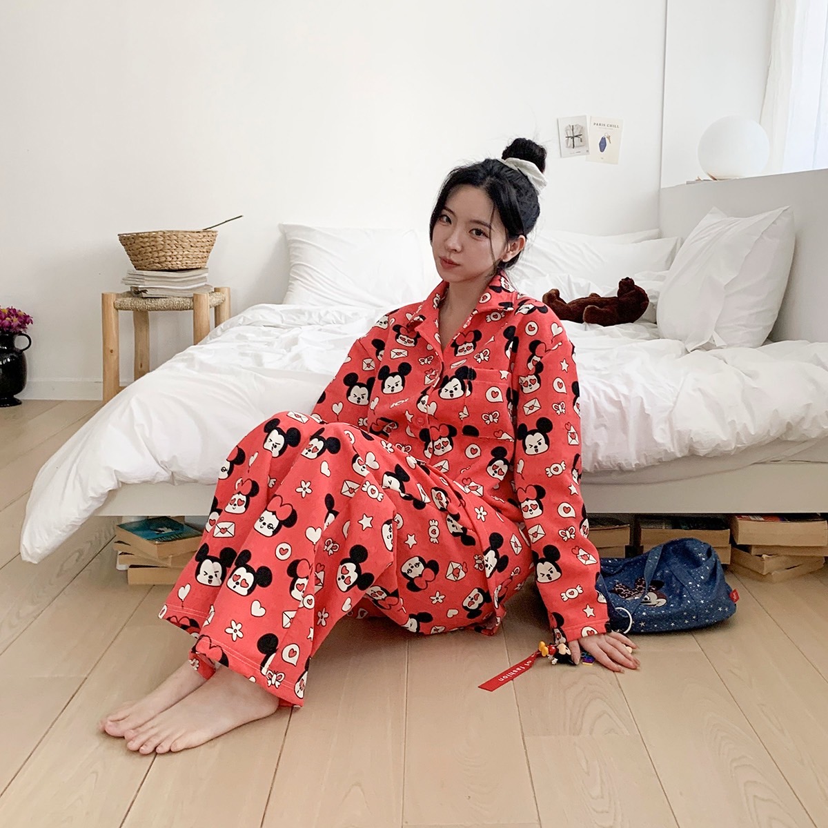 디즈니 러브레터 미키 누빔 파자마 커플 신혼 홈웨어 겨울 상하세트 미니 수면 잠옷 - 상세 이미지 4