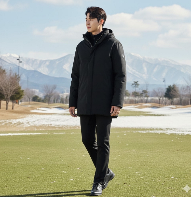 볼빅골프 남성 겨울 프리미엄 단열 바람막이 덕다운 롱다운 롱패딩 점퍼 - 상세 이미지 2