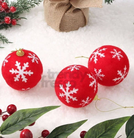 [트렌디프레소협력사]데이슬롯 트리 핫레드 눈결정 장식볼 3p 크리스마스오너먼트 트리용장식세트 트리장식품