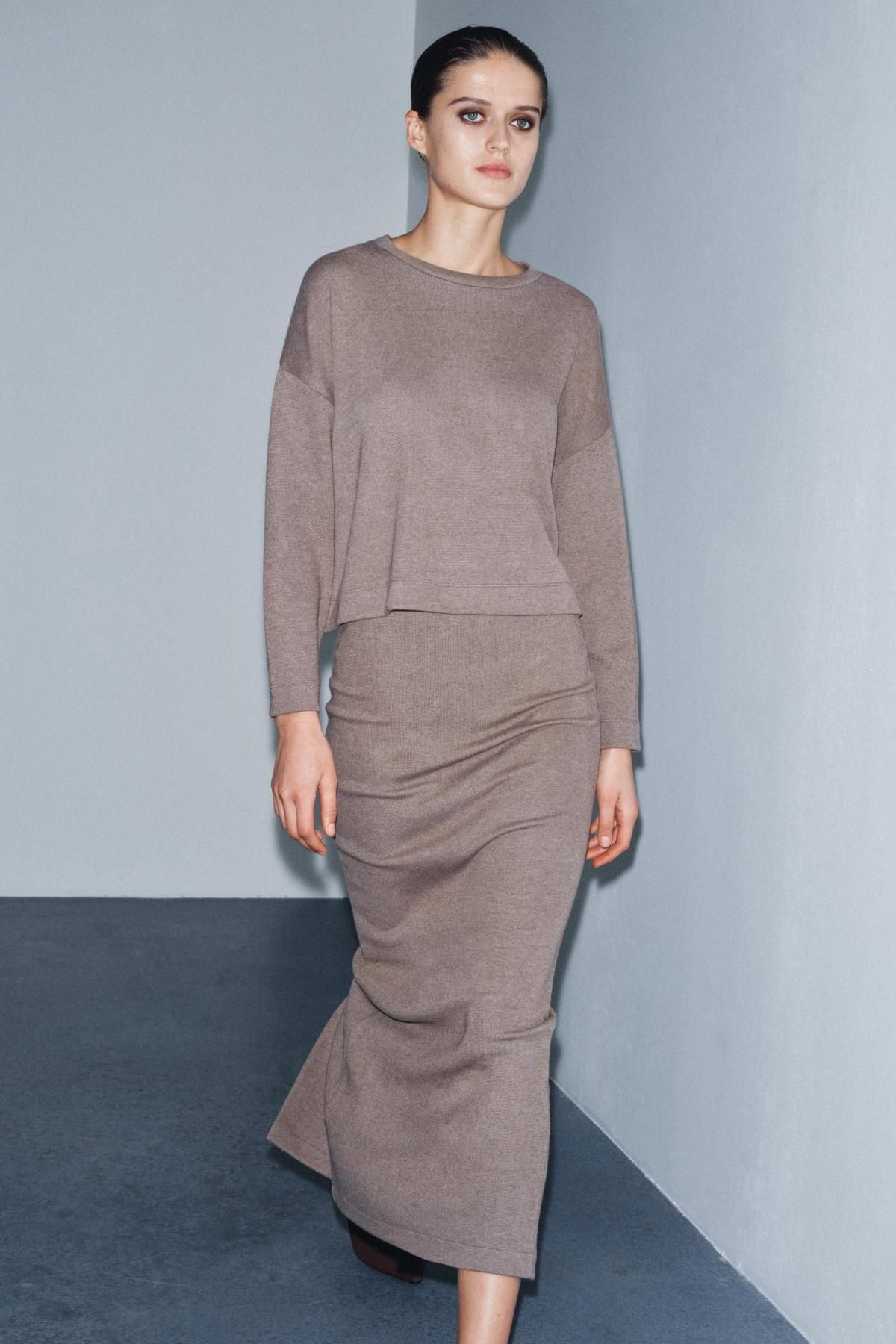 자라 소프트 라운드넥 긴팔 티셔츠 0858/469 BROWN MARL - 상세 이미지 5
