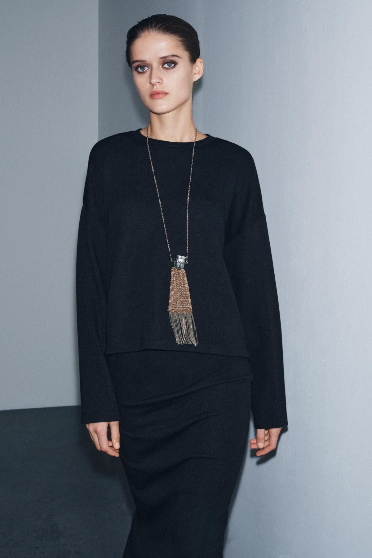 자라 소프트터치 라운드넥 긴팔 티셔츠 0858/469 CHARCOAL GREY - 상세 이미지 3