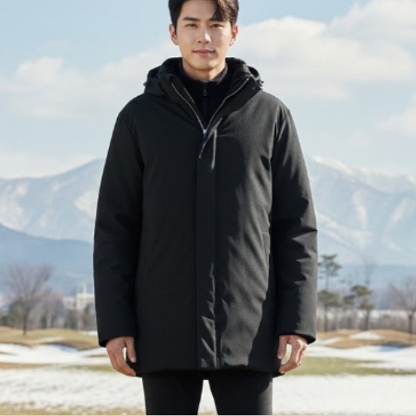 볼빅골프 남성 겨울 프리미엄 단열 바람막이 덕다운 롱다운 롱패딩 점퍼 - 상품 이미지