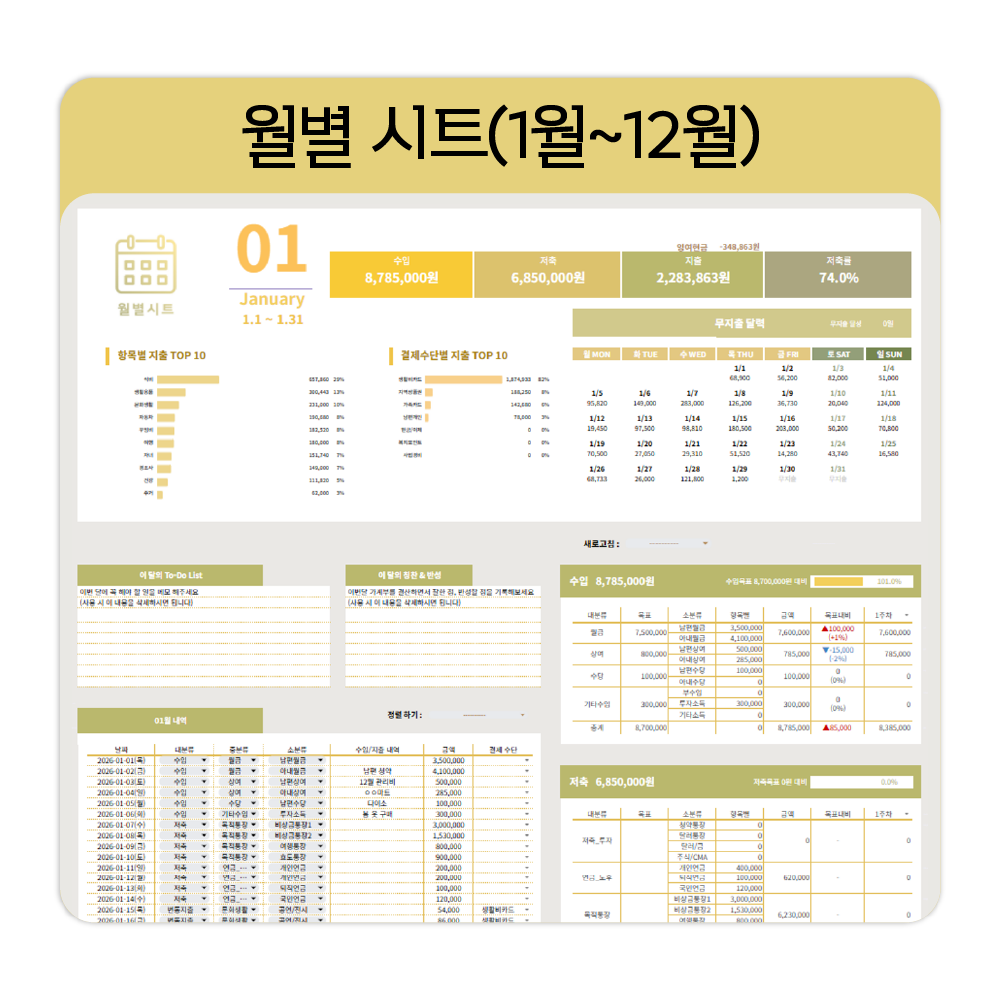 2026년 구글시트 가계부 양식 1년 자동계산 구채희 채움가계부