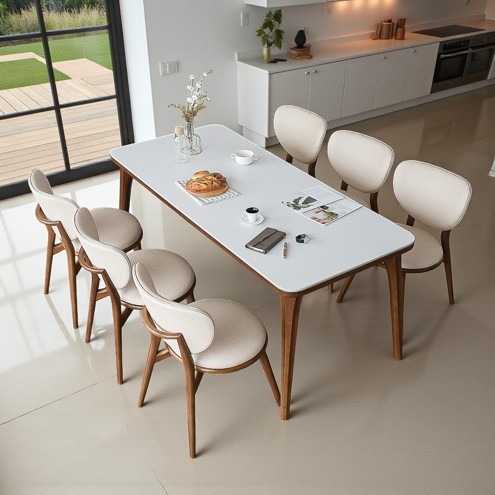 이즈네이처 줄리아 양면 포세린 세라믹식탁 6인용식탁 세트 식탁+의자3+3인벤치1, 2000mm, 월넛브라운