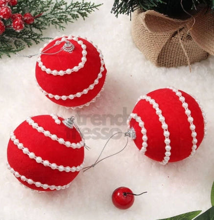 [트렌디프레소협력사]데이슬롯 트리 핫레드 진주라인 장식볼 3p 트리용장식세트 크리스마스오너먼트 트리장식품