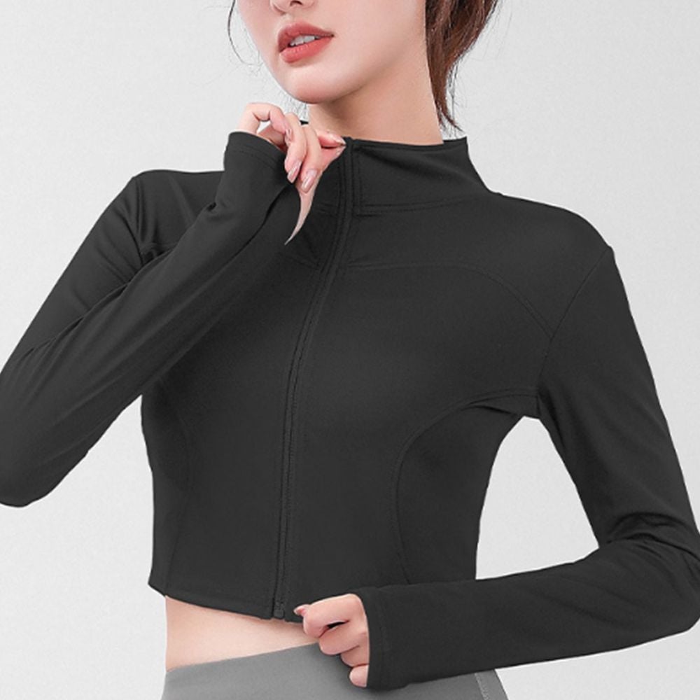 여자 집업 크롭 긴팔 상의 운동 헬스 요가 크로스핏 - 메인 이미지