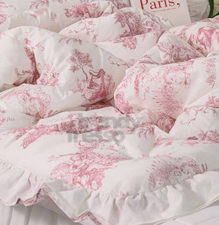 [트렌디프레소협력사]데이슬롯 순면 광목 프릴 Q 차렵이불 핑크 리버시블이불