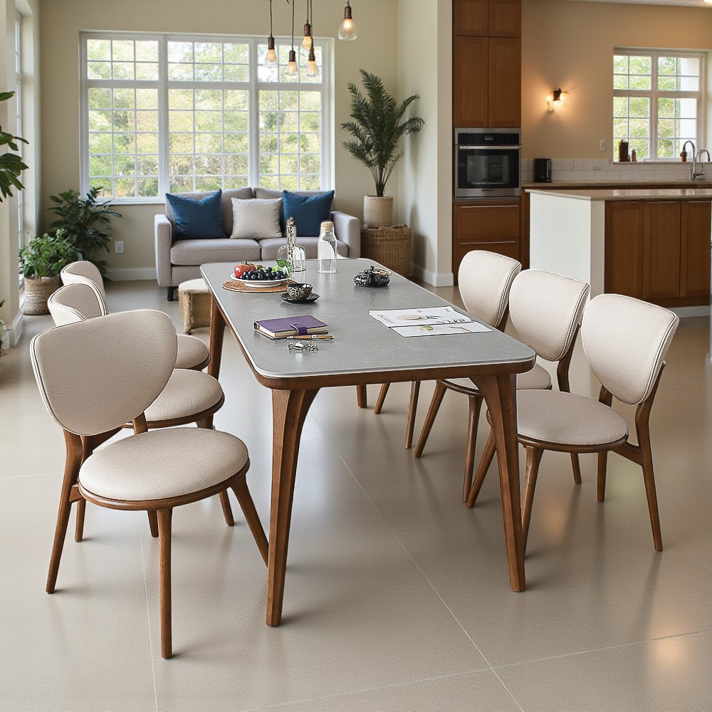 이즈네이처 줄리아 양면 포세린 세라믹식탁 6인용식탁 세트 식탁+의자3+3인벤치1, 2000mm, 월넛브라운