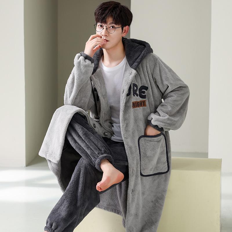 남성 겨울 잠옷 가운 수면 홈웨어 털 방한 겨울 로브 - 상세 이미지 2