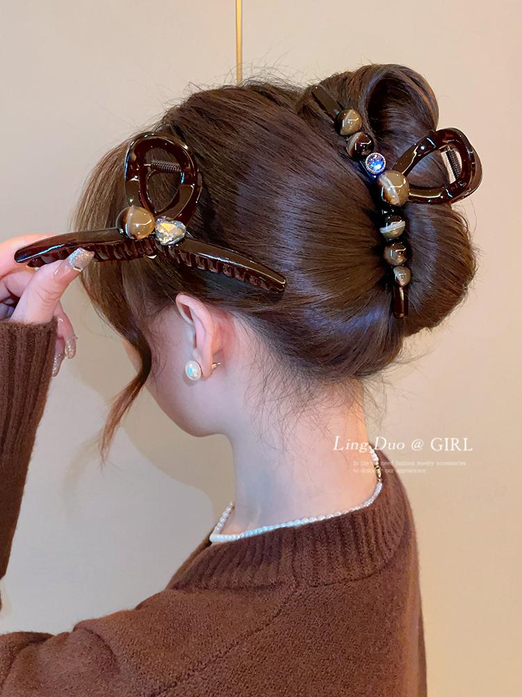 레터링 블랙 사이즈 집게 라지 머리핀 스몰 음표 티색 그레이 진주 두꺼운 진주 13cm - 상품 이미지