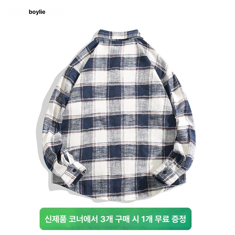 남자 빅사이즈 루즈핏 와이드 빈티지 체크 셔츠 데일리 캐주얼 남방 - 상세 이미지 3