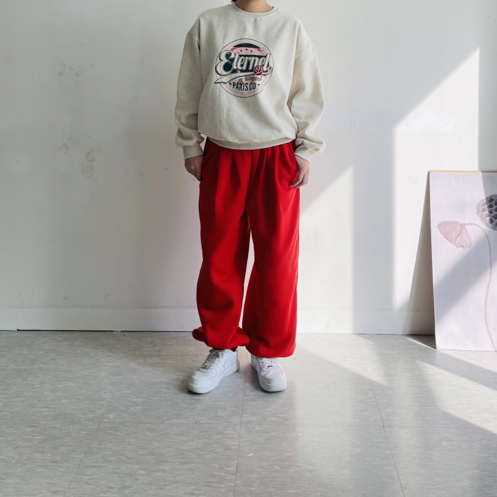 여성기모조거팬츠 여자벌룬팬츠 키작녀바지 핀턱 겨울 밴딩 바지 - 상세 이미지 3
