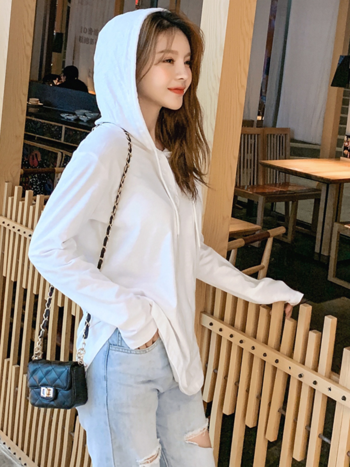 여성후드티 티셔츠 이너 레이어드 반팔 긴팔 - 상세 이미지 2