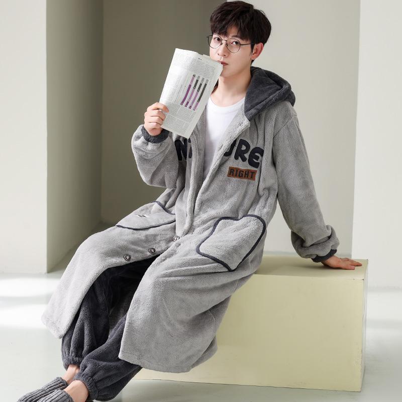 남성 겨울 잠옷 가운 수면 홈웨어 털 방한 겨울 로브 - 상세 이미지 3