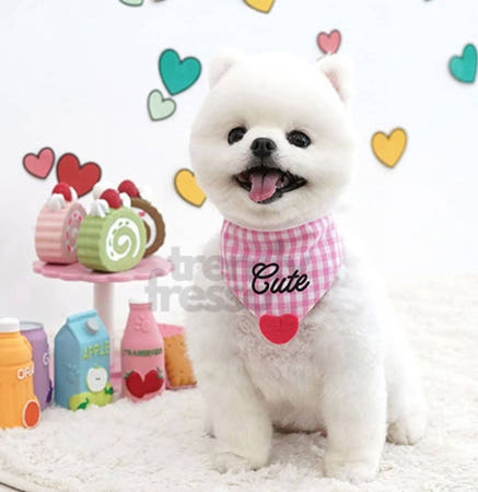 [트렌디프레소협력사]데이슬롯 핑크 하트 체크 턱받이 2개 고양이턱받이 고양이케이프 강아지스카프빕