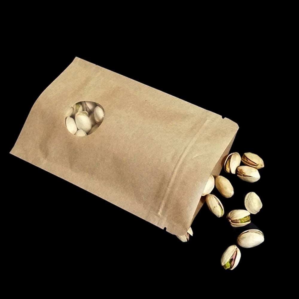 크라프트 둥근창 진열 지퍼스탠드 13X20cm밑7cm 100장 - 상품 이미지