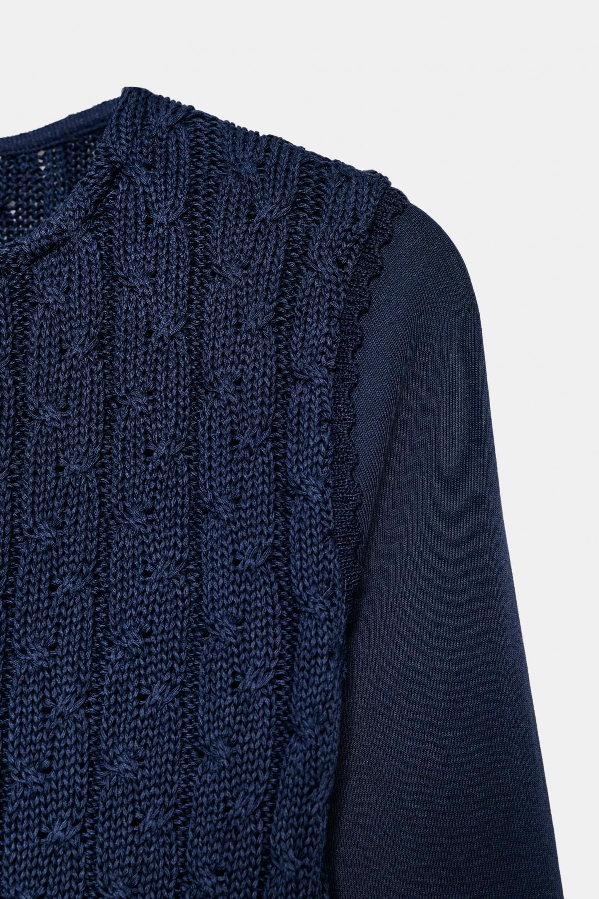 자라 케이블 니트 크롭 긴팔 티셔츠 5644/437 NAVY BLUE - 상세 이미지 5
